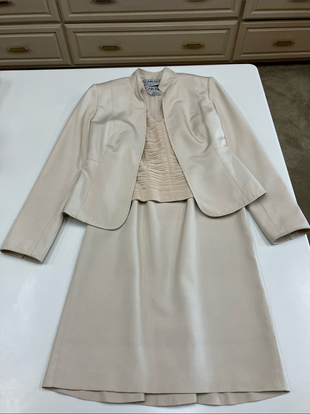 Carlisle Silk Cream Two-Piece Skirt Set with Textured Shell